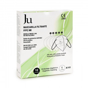 Caixa com 10 Máscaras JU FFP2 padrão EN149: 2001+ A1:2009 filtro respiratório com marcação CE