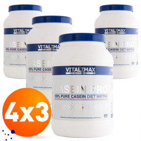 Pack 4 x 3 Casein Pro 100% Proteína de Caseinato Cálcico 500 g