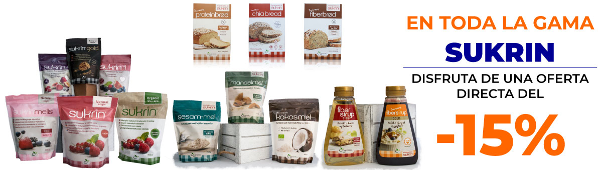Llévate cualquier producto de la familia Sukrin con un descuento del 15 por ciento